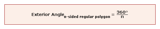 Formula for the measure of the exterior angle of a regular polygon Formula for the measure of the exterior angle of a regular polygon